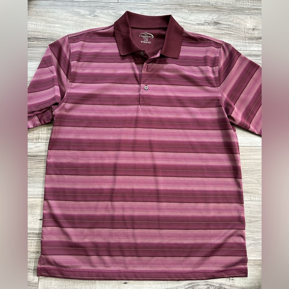 Champions Tour Men's Striped Golf Polo Shirt - Burgundy Lightweight Athletic L